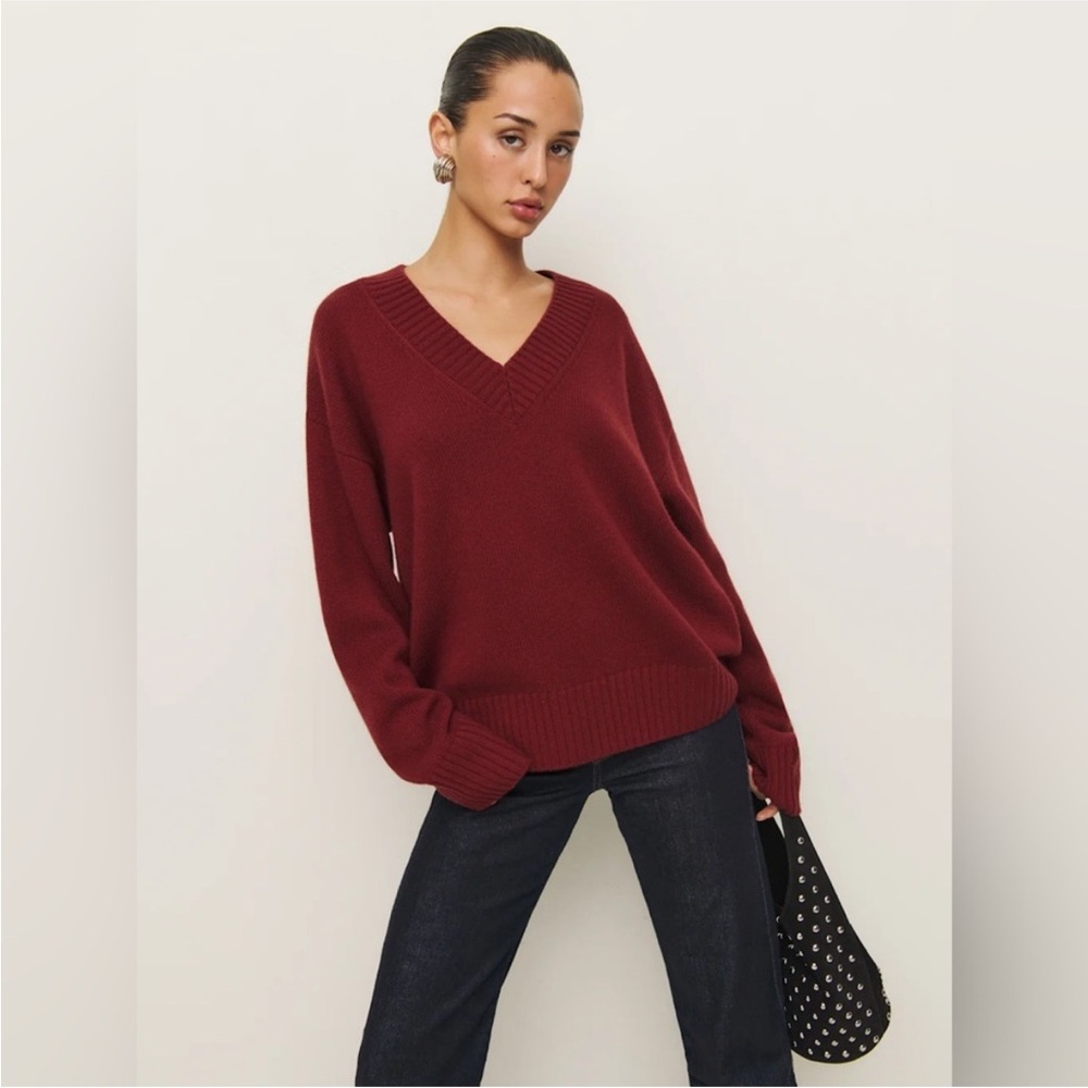 Reformation Cashmere Jadey V-Neck Oversized Sweater